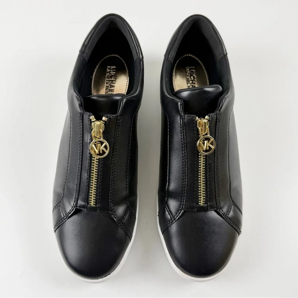 Michael Kors Keaton Zip Slip-On Sneakers Womens 9 Black Faux Leather Shoes